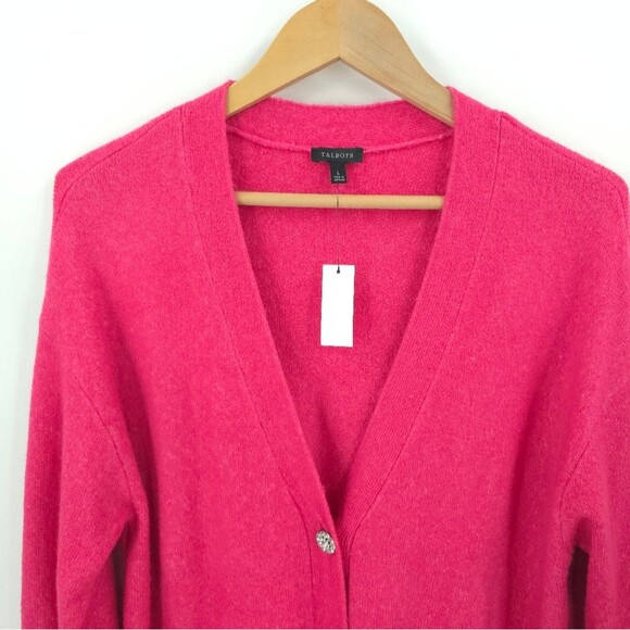 Talbots Jeweled Button Cardigan Pink Longline Office Church Cozy Barbie NWT - Picture 5 of 16